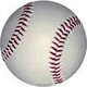 A white baseball with red stitching, shown against a plain background.