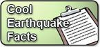 A rectangular button with the words Cool Earthquake Facts on a green background, next to an illustration of a clipboard with a sheet of paper.
