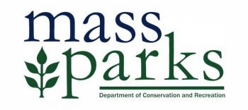 Logo featuring the words mass parks with a leaf symbol replacing the a in parks. Below, it reads Department of Conservation and Recreation.