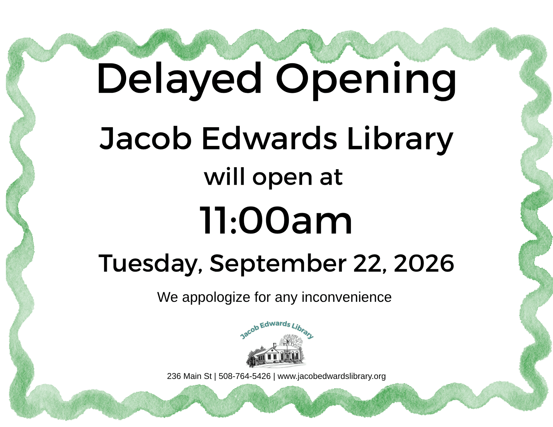 jacob edwards library will open at 1100am september 22