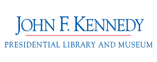 Logo for the John F. Kennedy Presidential Library and Museum, with the name in large blue text and a red underline above the words Presidential Library and Museum.