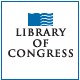 Library of Congress logo featuring a blue flag with white stripes above the words Library of Congress in black, all within a thin blue square border.