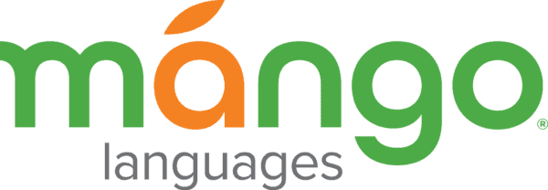 Mango Languages logo with mango in green lowercase letters, the accent over the a in orange, and languages in smaller gray lowercase letters below.