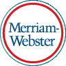 Merriam-Webster logo featuring the brand name in blue text inside a white circle with a red and blue border.
