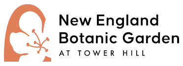 Logo for New England Botanic Garden at Tower Hill, featuring a stylized orange flower and leaf design next to the organization’s name in bold black text.