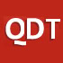 White bold letters QDT on a solid red background; the tail of the Q is stylized and slightly detached.