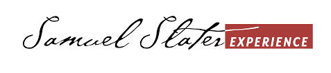 Logo with Samuel Slater in cursive black text and the word EXPERIENCE in white capital letters inside a red rectangle.