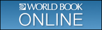 World Book Online logo with white text on a blue gradient background and a small circular emblem on the left.