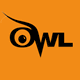 Stylized black owl logo on an orange background. The O in OWL resembles an owl’s eye with a curved brow forming the bird’s head and beak, while the remaining letters complete the word OWL.